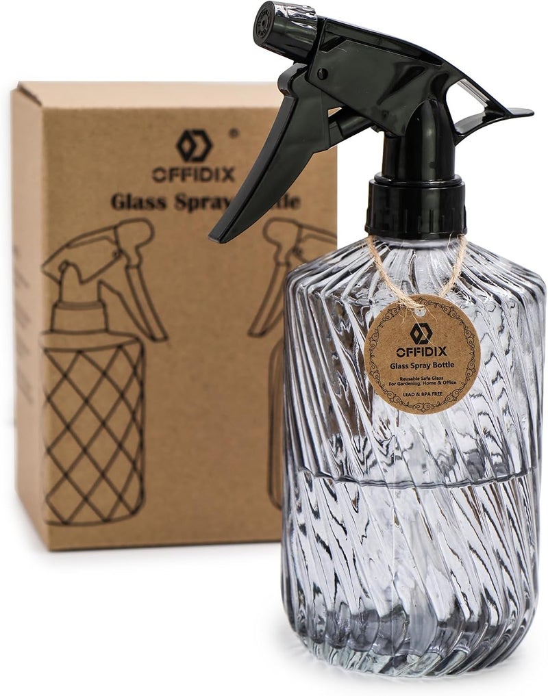 OFFIDIX Fine Mist Plant Mister,Handheld Pressure Glass Spray Bottles,0.45L/15.22oz Watering Can with Adjustable Nozzle for Outdoor Indoor Gardening and Cleaning Work(Diagonal Gray) - Image 1